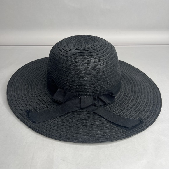 The Unbranded Brand Accessories - Floppy Hat Brim with Ribbon Women Folding Summer Beach Sun Straw Beach Hat Black